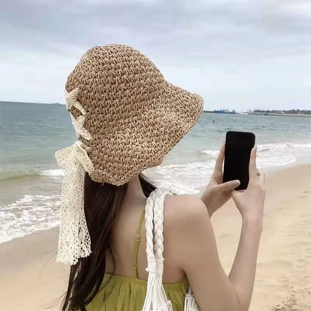 

Модная пляжная шляпа для отдыха, солнцезащитный козырек, Солнцезащитная плоская шляпа с бантом, плетеная Солнцезащитная шляпа, соломенная шляпа