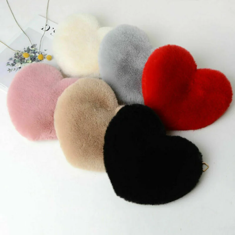 

Luxury Faux Fur Women Small Messenger Bags Soft Plush Ladies Heart Shaped Chain Shoulder Bag Winter Fashion Female Clutch Purse