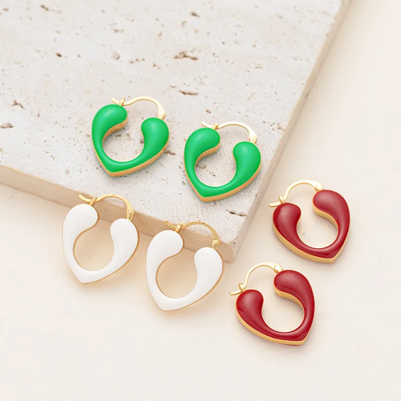 

LONDANY earrings hollow out green heart-shaped drop glaze Earrings female minority high-class earrings peach heart earrings
