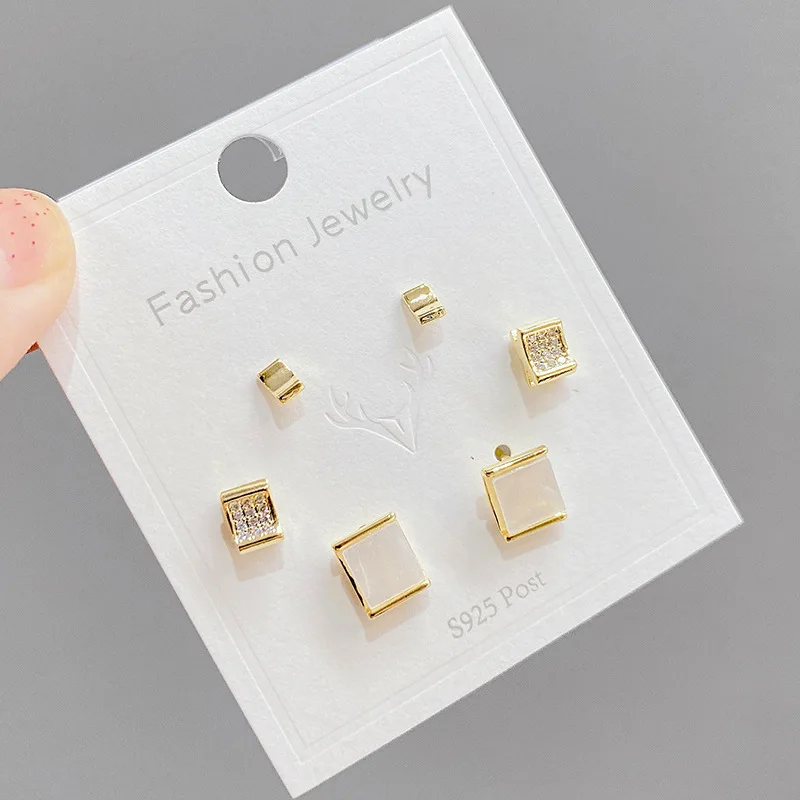 

Sterling Silvers Needle Fashion Girl Unique Set Stud Earring Women Ear Studs Cute Three Pairs Shell Mini and Simple