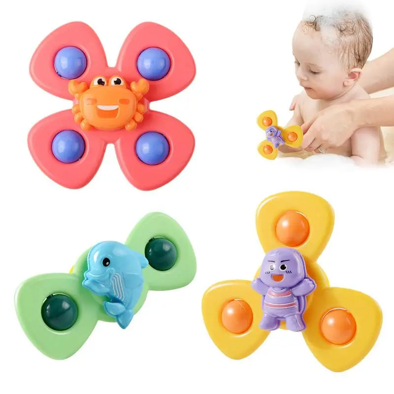 

3 Pcs Montessori Baby Spin Top Bath Toys Children Bathing Sucker Spinner Suction Cup Toy For Kids Rattles Teether