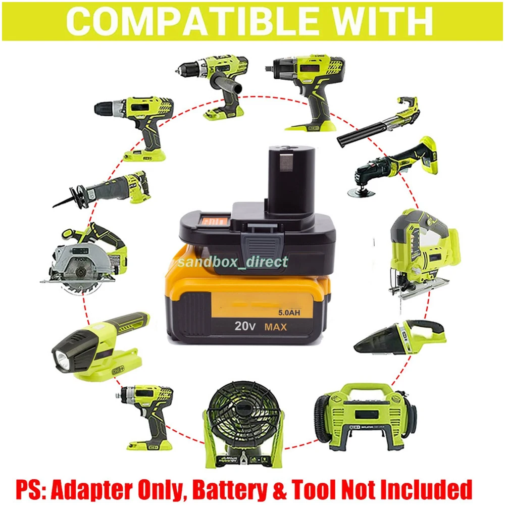 

NEW Adpter for Dewalt 18V/20V Battery Adapter to Ryobi 18v Battery Tool Accessory With USB Port (Batteries not included)