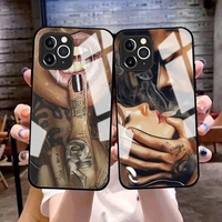 sexy sleeve tattoo girl phone cover for iphone 11 12 13 pro max x xr xsmax 7 8 plus 12 13 mini black tempered glass bumper case