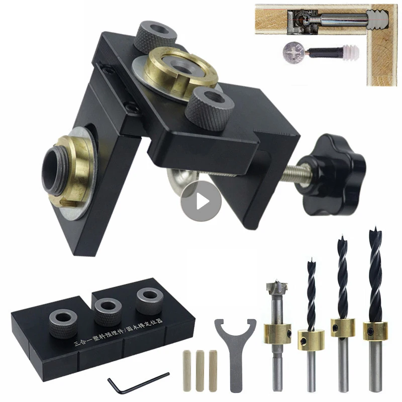 

Adjustable Woodworking 3 In 1 Doweling Jig Kit Pocket Hole Jig Drilling Guide Locator For Furniture Connecting Hole Puncher Tool