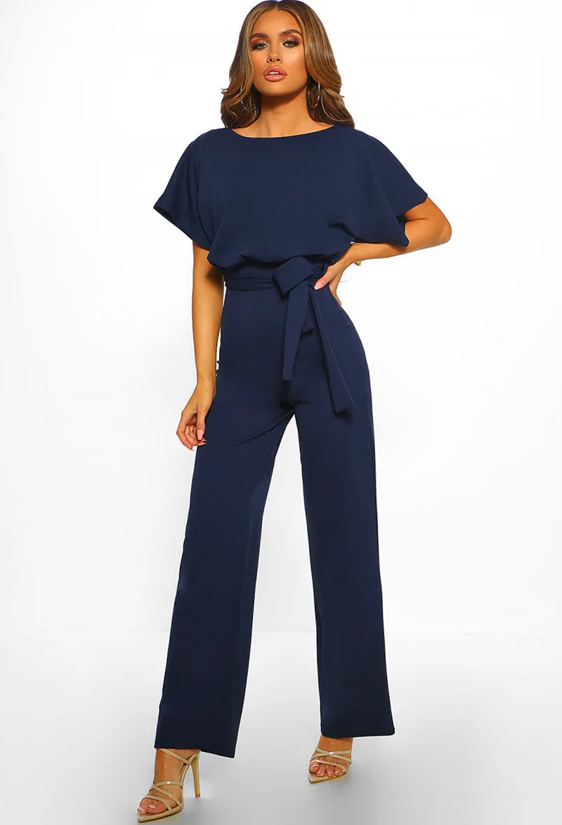 

Office Lady Pencil Jumpsuit Sexy Women O-neck Elegant Solid Straight Romper Overalls