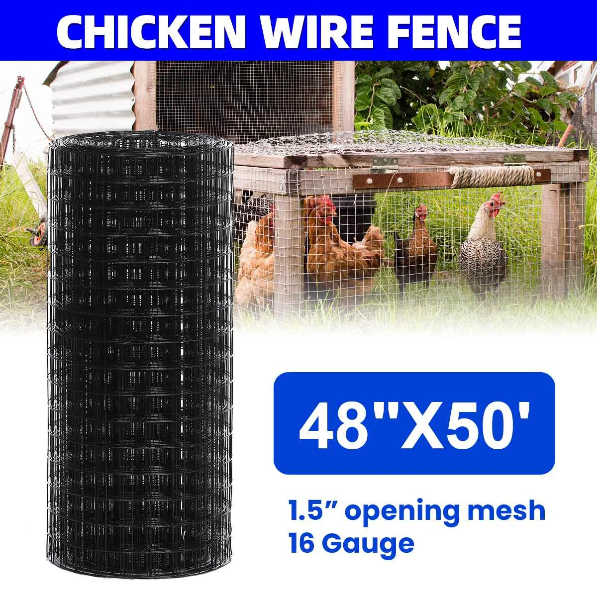 36in x 50ft Hardware Cloth 2x3in Grid Galvanized Steel Chicken Wire Mesh Roll Fence Mesh Garden Plant Supports Poultry Netting