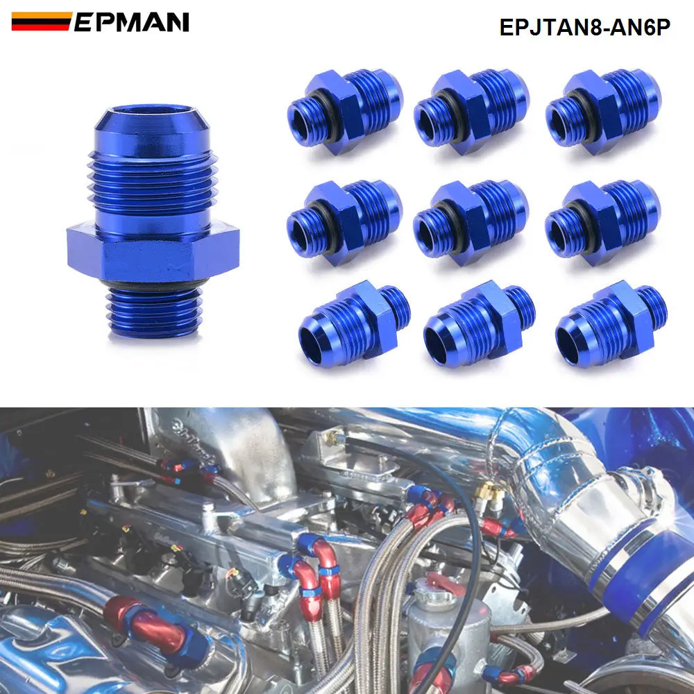 

EPMAN 10PCS Aluminum Blue AN8 Flare Male To AN6 Pipe Adapter Straight Fitting For Fuel Systems EPJTAN8-AN6P