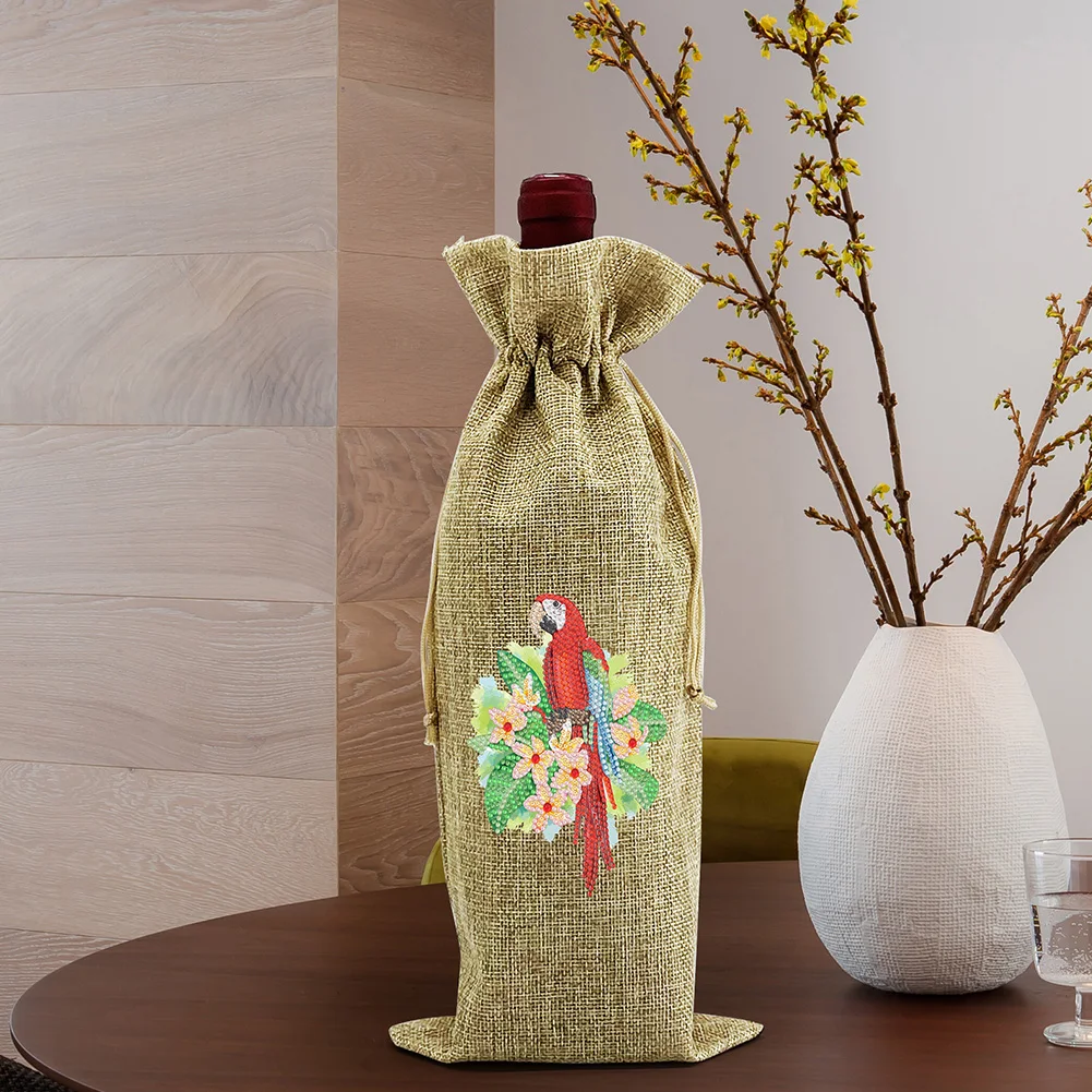 DIY Diamond Painting Flowers Special-shaped Drill Red Wine Bottle Cover Kit Rhinestone Mosaic Art Drawstring Bags Table Decor | Дом и сад