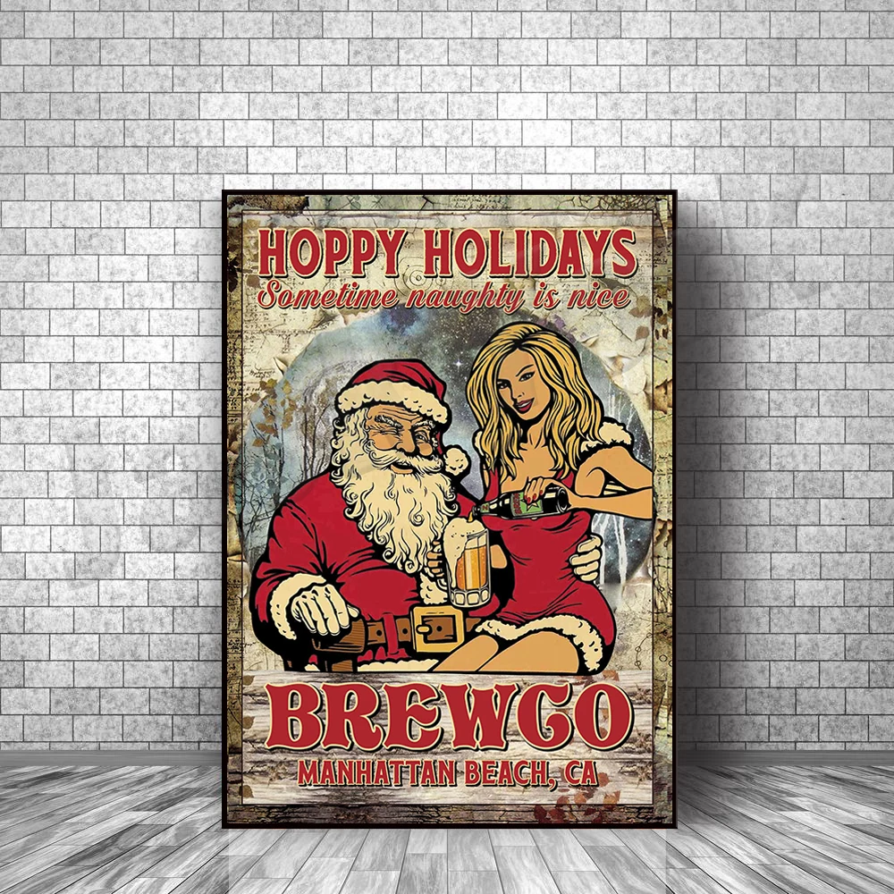 Hoppy праздничные иногда озорные это хороший плакат, кафе бар Бар Пиво Настенный декор искусство, рождественские украшения