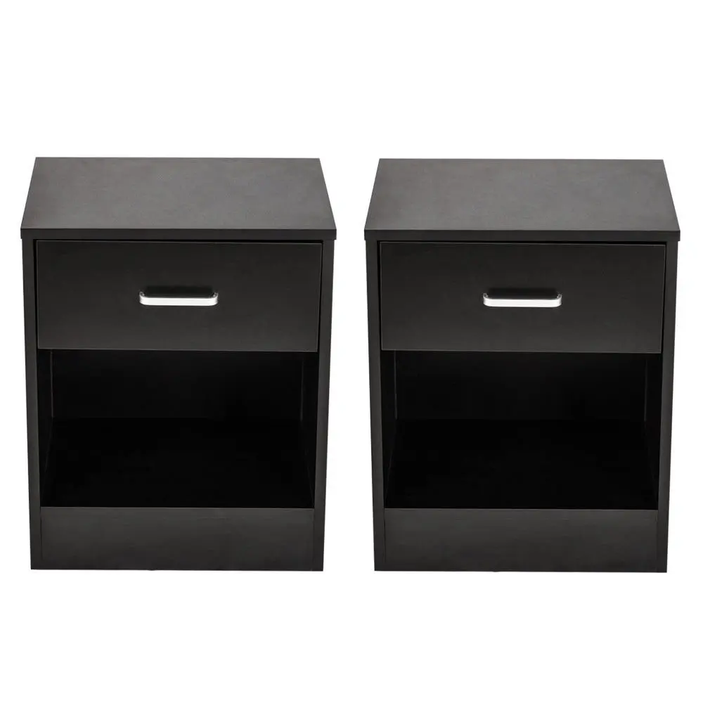 

Set of 2 Nightstand End Beside Table 1 Drawer Storage Organizer Room ,Black