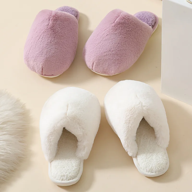Concise Fluffy Slippers for Women Kawaii Fluffy Winter Warm Slippers Indoor Woman Winter Plush Slippers 5 Color Choose