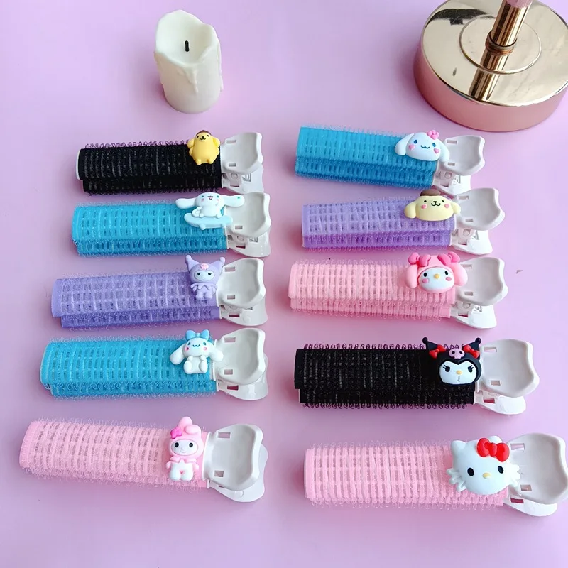 

Kawaii Sanrio Fluffy Clip Hello Kittys My Melody Kuromi Accessories Cute Cartoon Anime Bangs Fluff Curling Roller Toys for Girls