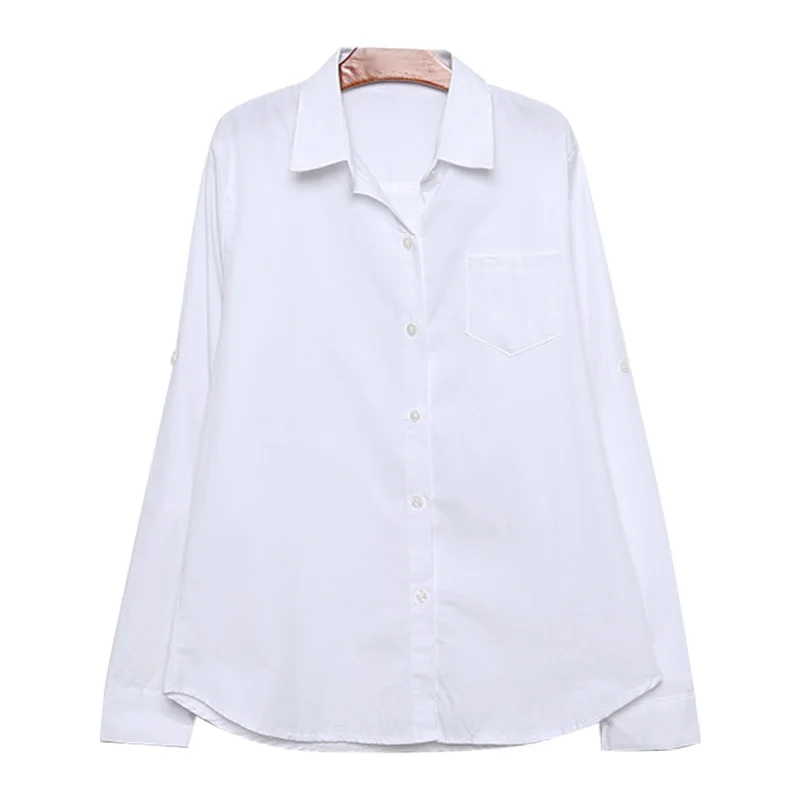Female Loose Trend Thin Versatile Lapel Shirt Women'S Spring And Autumn New Korean Fashion Cotton White Top Long Sleeve Top