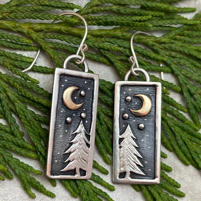 

Dark Night Tree and Moon Drop Earrings Crescent Moon Pendant Earrings Statement For Women Punk Gothic Party Fashion Jewelry