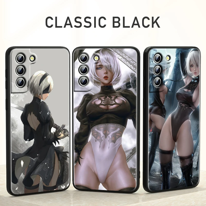 

Nier Automata Anime Gril for Samsung Galaxy S22 S21 S20 S10 Note20 Ultra Pro Plus FE Note10 4G 5G Black Phone Case Coque