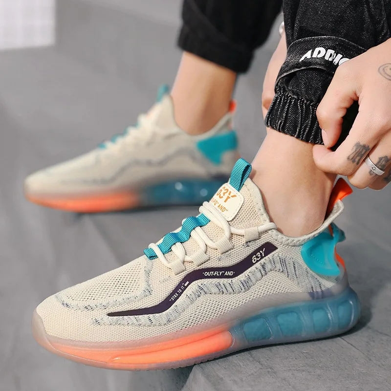 2022 Summer New Running Shoes Jelly Bottom Rainbow Casual Men's Shoes Flying Woven Mesh Breathable Sports Shoes Men's Shoes