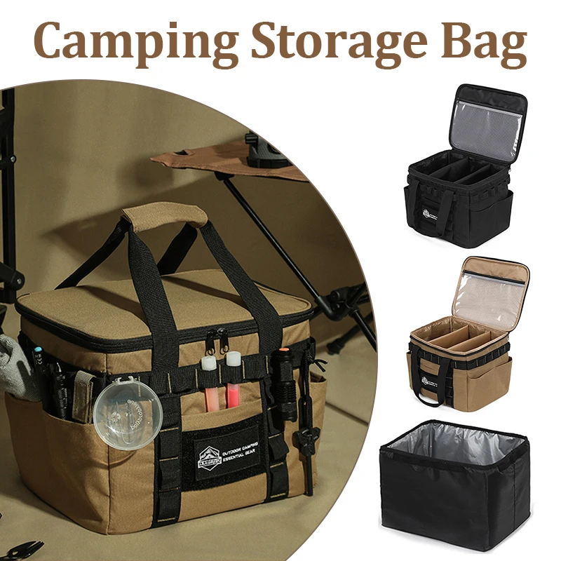 

Portable Lamp Tableware Storage Bag Built-in Compartment Multifunctional Camping Equipment Storage Bag for Outdoor Picnic Travel