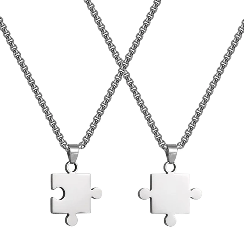 

Bump Puzzle Piece Necklace Stainless Steel Matching Pendant Chain for Couples