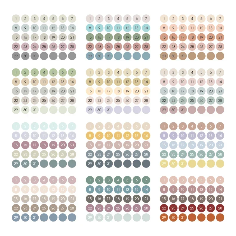 

12sheets Number Date Sticker 365 Daily Days Label Stickers Year Planner Kawaii Agenda Diary Journal Stickers Korean Stationery
