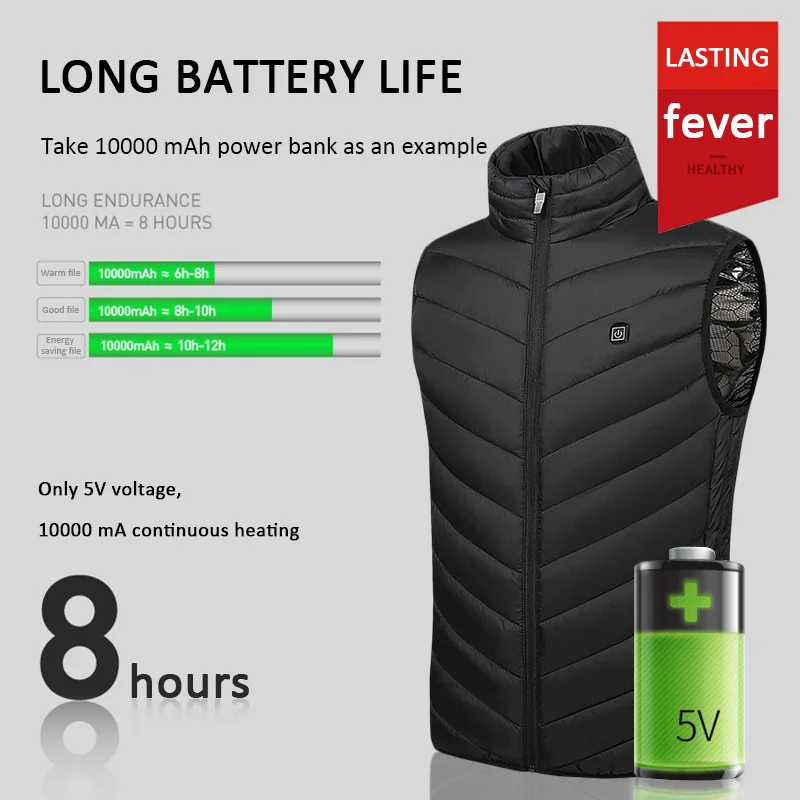 

9 Zones Heated Heating Pad Jacket Cotton Comfortable Electric Vest Heated Warmer Waterproof Coat Heating Warm Clothing