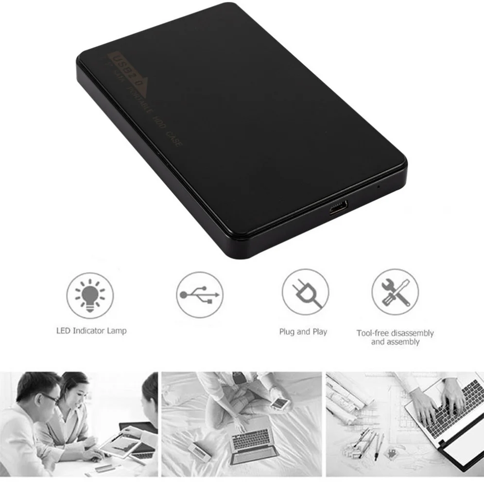 Grwibeou 2.5" SATA to USB 2.0 HDD Enclosure Mobile Hard Drive Cases With USB 2.0 Cable ABS for SSD External Storage HDD Box images - 6