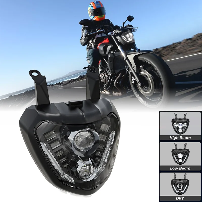 

Светодиодная фара в сборе для Yamaha MT07 2014-2017 DRL E24 E-Mark, дальний/ближний свет, Plug & Play, передняя фара для Yamaha MT 07 MT-07 2015 2016