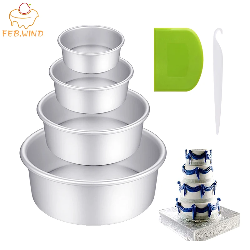 Fixed/Loose Bottom Round Cake Mold Aluminum Cake Pan Set 6/8/9/10 Inch Cake Baking Pan With Bowl Scraper and Stripping      0059