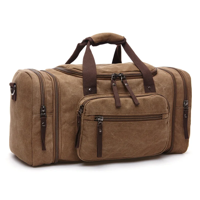 

New Men Travel Bag Canvas Multifunction Leather Bags Carry on Luggage Bag Men Tote Large Capacity Utility Weekend Duffel Bag