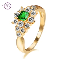 high quality gold color finger ring for women with emerald cubic zircon stones famous brand jewelry party gifts