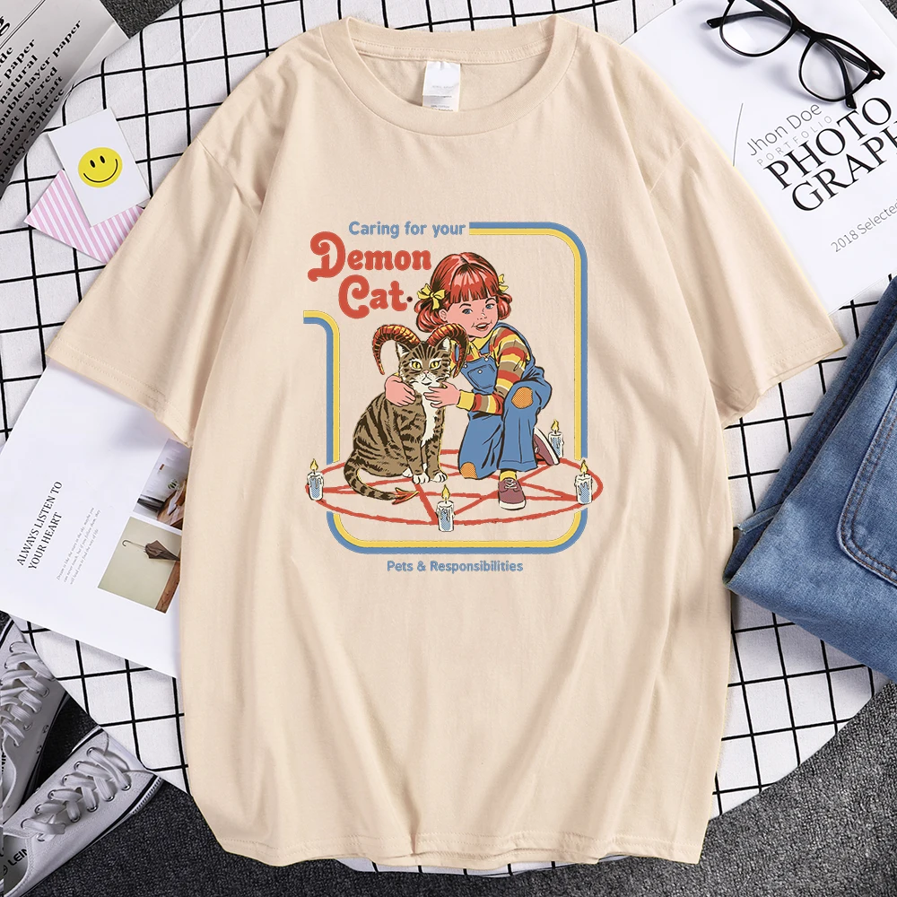 

Забота о вашем демоне кошке мужские футболки с принтом модная винтажная одежда большой размер Мужская футболка высокого качества