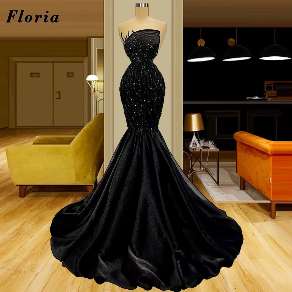 

Floria Дубай арабские черные бусины вечерние платья Caftans атласные длинные вечерние платья для вечеринок женские платья для дня рождения знаме...