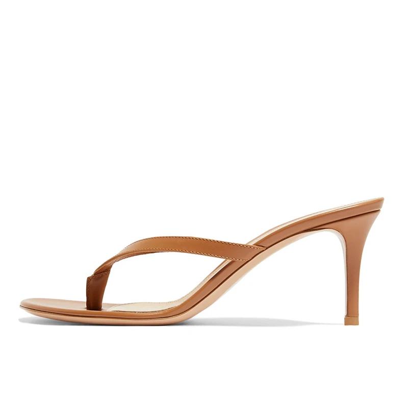 2023 New Women's Mules Summer Sandals Stilettos High Heels 7-8cm Flip Flops Round Toe Thong Shoe Plus Size Slippers Black Slides