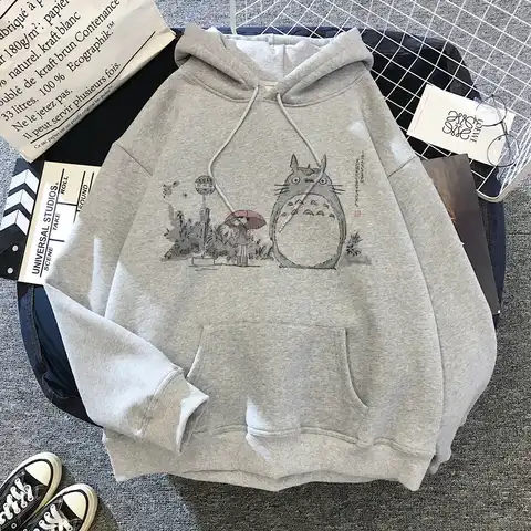 Japanese Anime Cartoon Totoro Hoodie Women Kawaii Hoodeis Miyazaki Hayao Studio GhibliHarajuku grey Sweatshirts Unisex