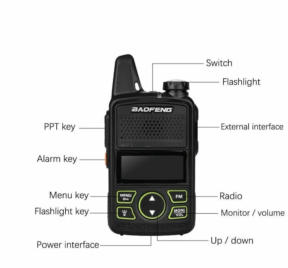 Baofeng MINI-T1 Walkie talkie PMR446 VHF 120-174Mhz -UHF 200-520 Mhz- 2 Way Radio