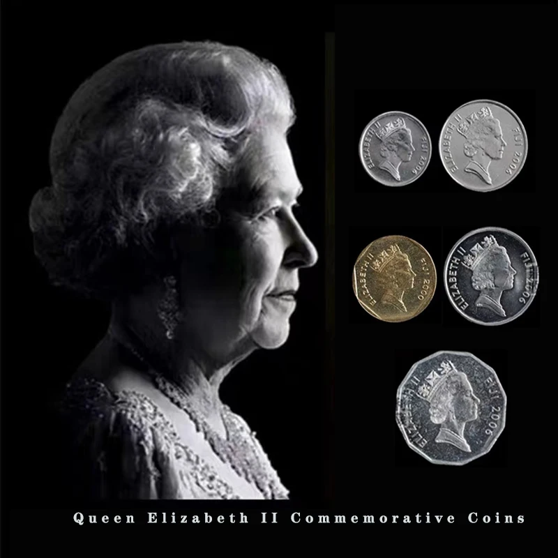 

Памятные монеты 5 шт./компл. Фиджи, королева Елизавета, Океания, бейдж, оригинальная настоящая Мятная монета для коллекции мира, подарок