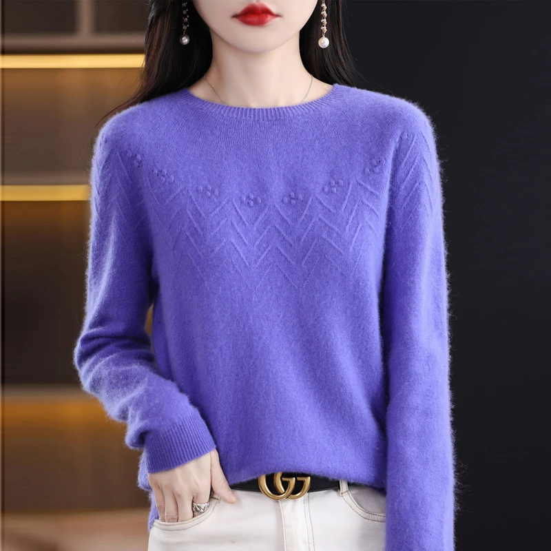 

Early Spring Woman's Sweater Fashion Hollow Jumper Female Pullover O-Neck Long Sleeve clothes 100% Wool Knitted Tops Tees Coats