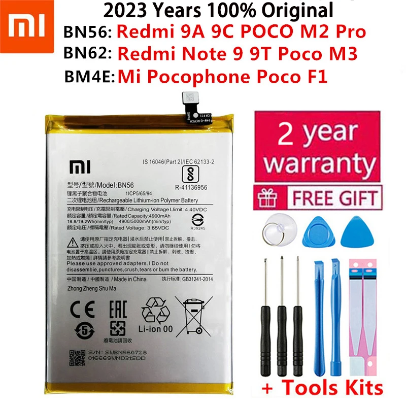 

100% Original Replacement Battery BM4E BN56 BN62 For Xiaomi Mi Redmi Note 9 9T 9A 9C Pocophone Poco F1 POCO M2 Pro M3 Batteries