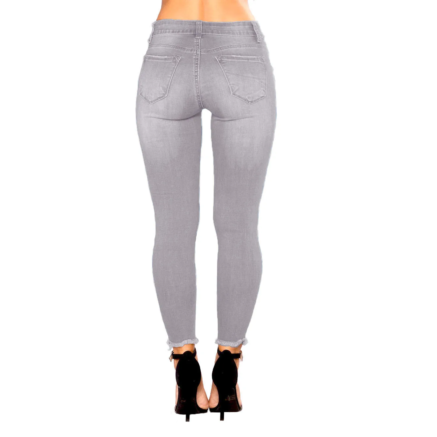 Autumn Spring 2022 Women Jeans Fashion Streetwear Sexy Casual Denim Pencil Pants Skinny Ripped Black Nine-point Sale Items