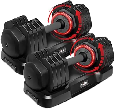 

Adjustable Dumbbells Weights 25/55LB Single/Pair, 5 in 1 Free Weights Dumbbell with One Second Dial Handle for Different Workout