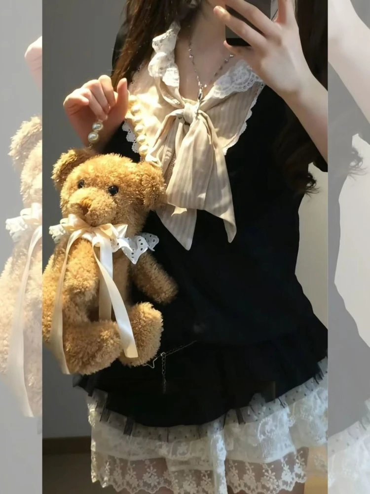 Фото Harajuku 90-е Эстетическое сексуальное платье Женское новое милое Y2k Тонкое готическое нарядное платье Женское панк-поддельное винтажное платье из двух частей с коротким рукавом №4