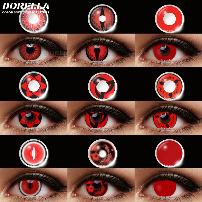 

D'ORELLA Anime Cosplay Contact Lenses 1Pair Multicolored Contact Lenses Halloween Makeup Eye Yearly Colored Contacts Red Lenses