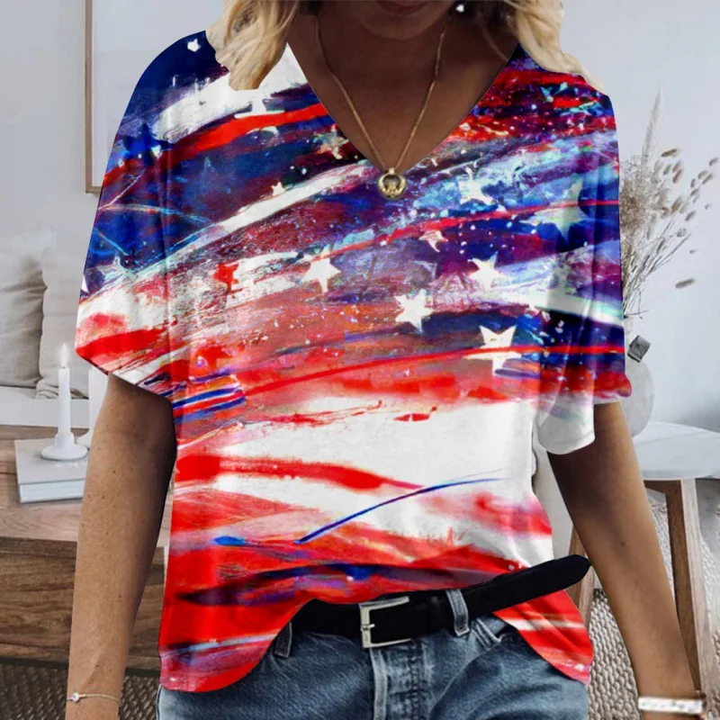 

2023 New 3d Printing Urban Casual V-Neck Pattern Women's T-Shirt