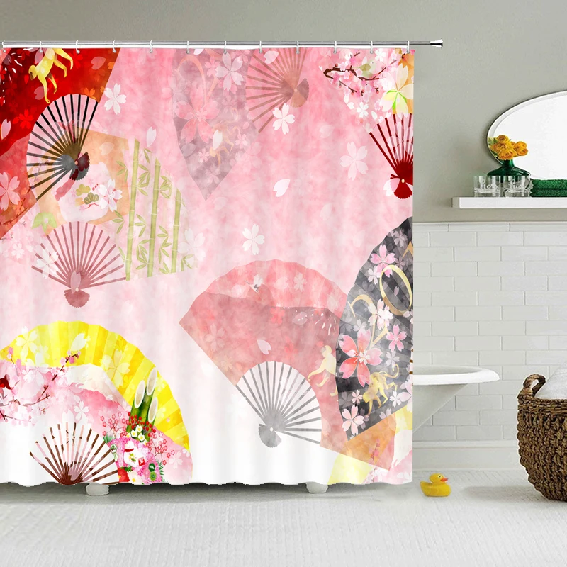 

Japan Carp Banner Japanese-style Lucky Cat Shower Curtain Bathroom for Bathing Cover Shower Curtains with Hook Landscape Printed