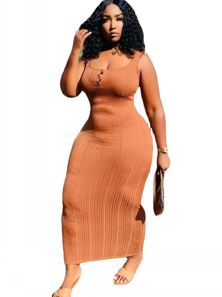 

Street Fashion African Dress Women Summer Pit Strip Solid Long Sexy Vest Dress Bodycon Vestido Africanos Robes African Clothes