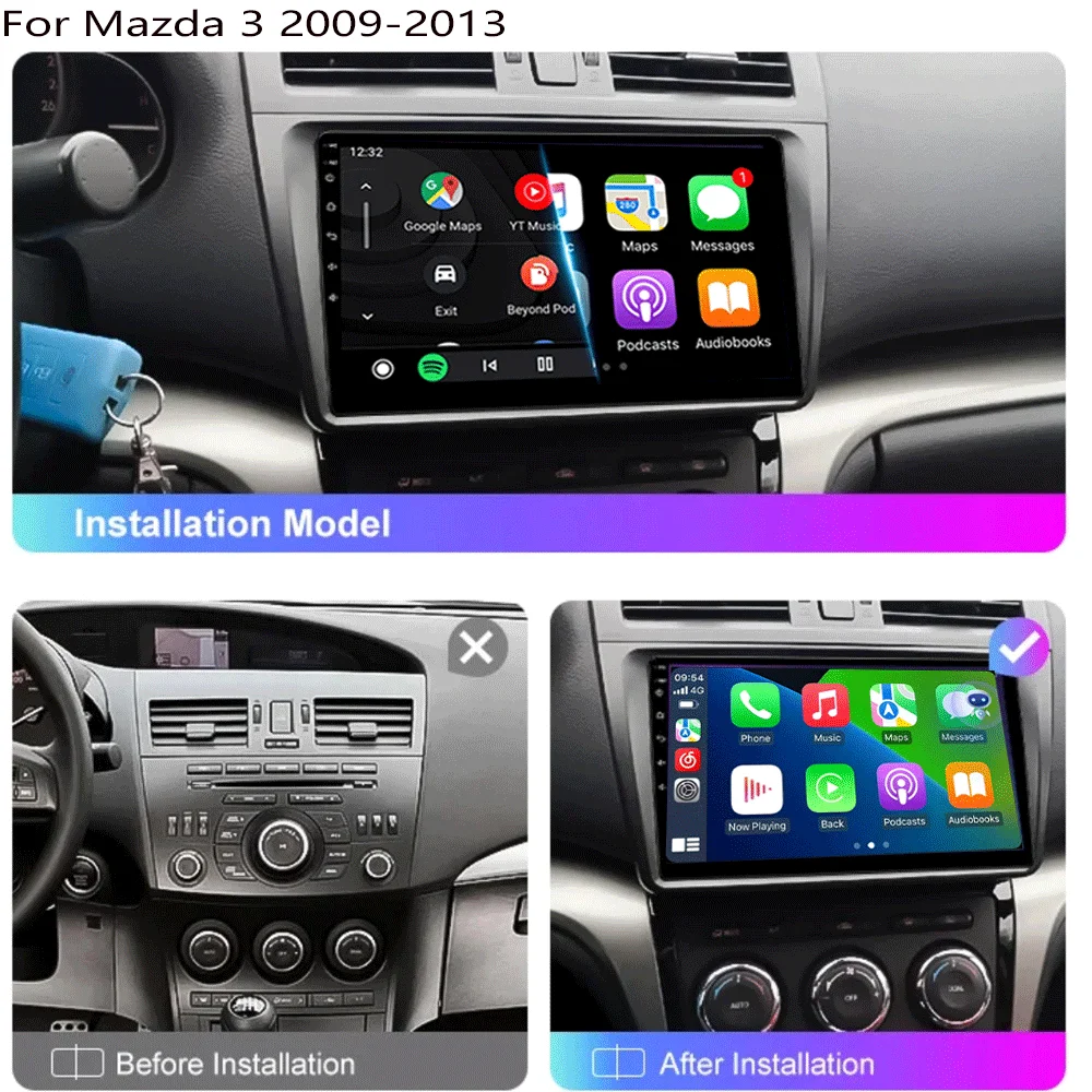 Фото Для Mazda 3 2009-2013 видеоплеер автомобильный радиоприемник мультимедийная стерео навигация Carplay динамики головка Android 15 аудио GPS 2 Din №2