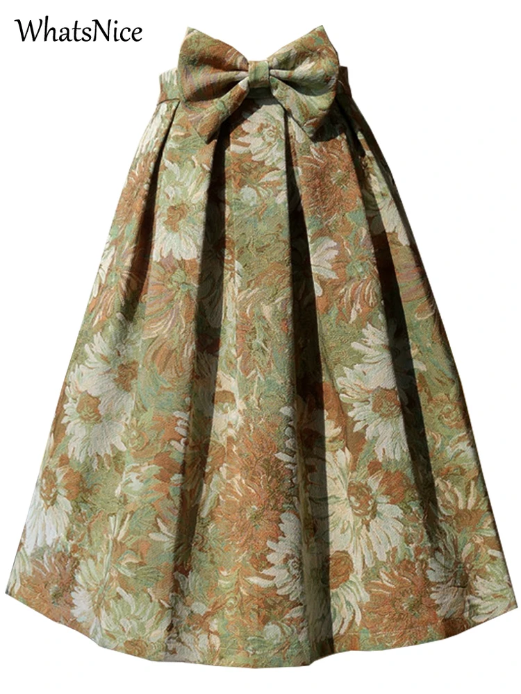 

Superior Design French woman skirts womens casual Vintage oil painting high waist swing Skirts three-dimensional umbrella skirt