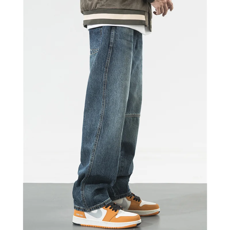 Men Clothing 2022 New Pattern Recreational Vintage Broad Leg Blue Jeans Straight Cylinder Large Loose Cargo Pants Autumn Women