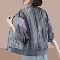 womens long sleeve mesh sun protection clothing summer thin top korean fashion loose breathable lightweight baseball jacket new