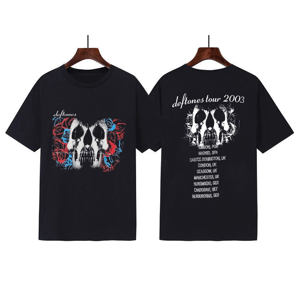 

Deftones Tour Skull Black Band Concert T-Shirt Men's Punk Hip Hop T-Shirts Gothic 90s Vintage Rock Tee Shirt for Unisex Tops