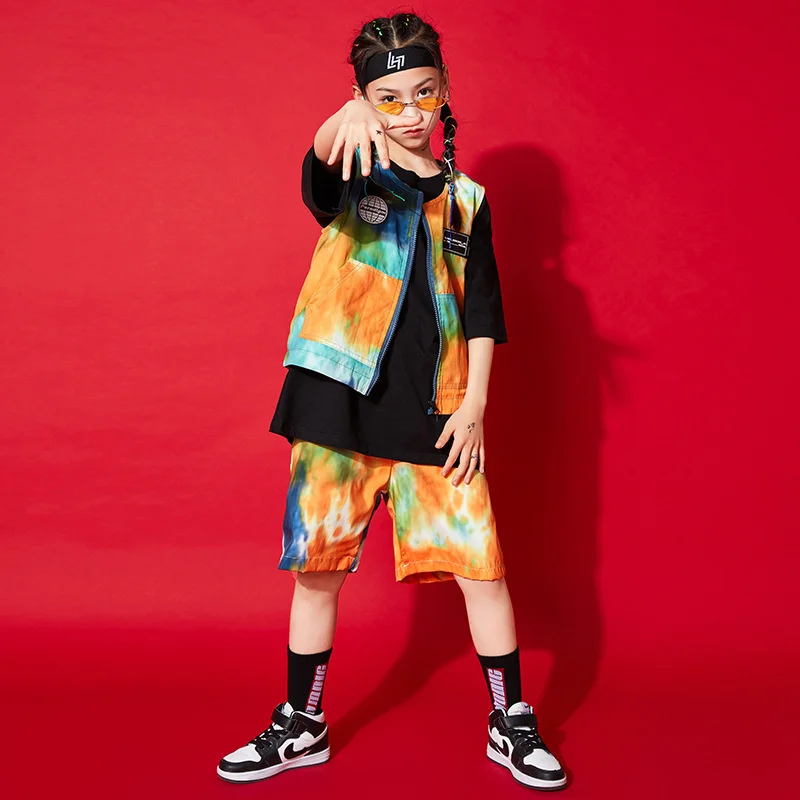 

Children's hip-hop fashion girls' personalized printed short sleeved shirts hip hop hiphop performance clothes performance